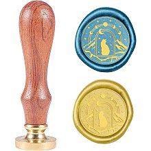 CRASPIRE Wax Seal Stamp Cat Moon Vintage Brass Head Wooden Handle Removable Sealing Wax Seal Stamp 25mm for Christmas Halloween Envelopes Wedding Invitations Wine Packages Embellishment