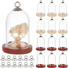 Arricraft 12 Sets Glass Dome Cloche with Bead Cap Pendant Bails, Clear Glass Dome Display Case with Wood Base Glass Vial Pendant Charms for Collectibles DIY Pendant Kits 1.32"x0.98"