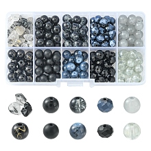 Honeyhandy DIY Beads Jewelry Making Finding Kit, Including Round & Rondelle Glass & Natural Rutilated Quartz Chip Beads, Black, 5~8x5~8mm, hole: 1~1.6mm