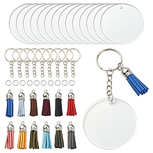 Honeyhandy DIY Blank Keychian Making Kit, Including Acrylic Disc Big Pendants, Faux Suede Tassel Pendant Decorations, Iron Split Key Rings, Mixed Color, 100Pcs/bag