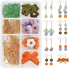 SUNNYCLUE 1 Box DIY 8 Pairs Flower Dangle Earrings Making Kit Cloth Flower Long Drop Earring Acrylic Leaf Bowknot Pendant Charms Jewelry Making Supplies for Earring Making DIY Craft,Instruction