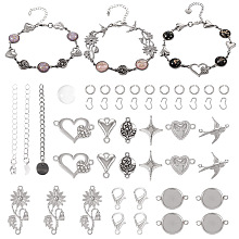 PandaHall Elite DIY Bracelet Making Finding Kit, Including Glass Cabochons, Alloy Clasps, Brass Chains Extender, Star & Heart & Flower Stainless Steel Cabochon Settings & Alloy Connector Charms, Stainless Steel Color, 167Pcs/box