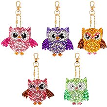 SUNNYCLUE 1 Set 5Pcs 5D Diamond Painting Keychain Kit Owl Diamond Painting Keychain DIY Handmade Full Diamond Painting Decorative Accessories for Kids Adult Craft Projects