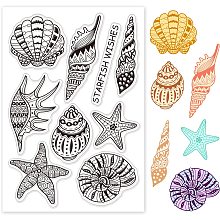 PandaHall Elite Starfish Pattern Clear Stamps, Summer Starfish Ocean Conch Seashell Starfish Wishes Transparent Rubber Stamps for Scrapbooking Stamps Card Making Decoration Photo Card Album Crafting