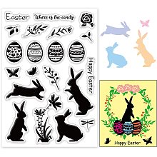 PandaHall Elite Easter Theme Clear Stamps, Transparent Craft Stamps Egg Rabbit Bunny Plant Patterns Rubber Stamps for Scrapbooking Card Making Easter Decoration Photo Card Album Crafting Supplies