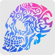 FINGERINSPIRE Large Skull Stencil (12x12 inch) Reusable Skull Paiting Tempalte Square Plastic DIY Rock Stencil Tempalte for Painting on Floor Wall Tile Fabric Furniture