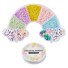 DIY Glass Seed Beads Bracelet Making Kit, Including Round Glass Seed Beads, Flat Round Acrylic & Polymer Clay Beads, Elastic Thread, Mixed Color, Glass Seed Beads: about 3000pcs/set