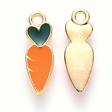 Honeyhandy Alloy Enamel Pendants, Carrot, Light Gold, Dark Orange, 16x5x1.5mm, Hole: 1.5mm