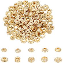 BENECREAT 100Pcs 10 Style Real 14K Gold Plated Beads, Flower Bicone Barrel Flat Round Shape Spacer Beads Metal Alloy Beads for DIY Jewelry Making and Other Craft Work