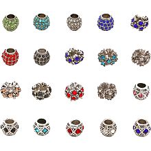 CHGCRAFT 30Pcs 18 Styles Alloy Rhinestone European Beads Large Hole Beads Rondelle Flower Barrel Spacer Beads for European Bracelet Snake Chain