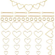 PandaHall Elite 80pcs Heart Link Connector 5 Sizes Love Heart Hollow Frames with 30pcs 2-Hole Stick Strip Bar Links 30pcs Jump Rings for DIY Earring Necklace Sweater Chain Jewelry Making