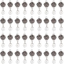 PandaHall Elite 36pcs Immitation Pearl Pendants, Tibetan Style Flower Dangle Pendants Alloy Rose Charms with Pearl Beads Round Drop Beads for Dangle Earrings Necklace Keychain Jewelry Making