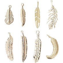 BENECREAT 16Pcs 8 Styles Feather Pendants 18K Gold Plated Feather Charms Collection Feather Wing Pendant for Crafting Jewelry Making