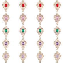 DICOSMETIC 20Pcs 5 Colors Rhinestone Teardrop Connectors Crystal Waterdrop Link Charms Gold Plated Brass Double Loop Link Connector CZ Connector Charms for Jewelry Making, Hole: 1.4mm