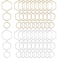 PandaHall Elite 6 Styles Hexagon Earring Charms, 60pcs 14K Gold Open Bezel Charm Hexagon Frame Connector Brass Linking Ring for Necklace Jewelry Making Findings, Golden & Silver