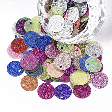 Honeyhandy Ornament Accessories, PVC Plastic Paillette/Sequins Beads, with Glitter Powder, Flat Round, Mixed Color, 10x0.4mm, Hole: 1.4mm, about 430pcs/bag