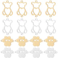 DICOSMETIC 16pcs 2 Styles Golden and Stainless Steel Color Hollow Bear Connectors with Heart Paw Print Pendant Findings Cute Teddy Bear Links for Necklace Bracelet Jewelry DIY,Hole:1.5mm