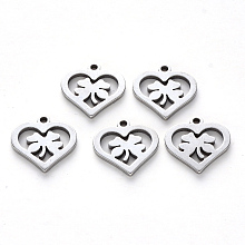 Honeyhandy 201 Stainless Steel Charms, Laser Cut, Heart Ring with Clover, Stainless Steel Color, 13.5x14.5x1mm, Hole: 1.2mm