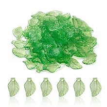 Honeyhandy Transparent Acrylic Pendants, Leaf Charms, Dark Green, 20x13x4mm, Hole: 2mm