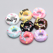 Honeyhandy Resin Cabochons, Donut with Word Love, Mixed Color, 14x5mm