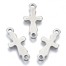 Honeyhandy 201 Stainless Steel Links Connectors, Laser Cut, Cross, Stainless Steel Color, 18.5x9x1mm, Hole: 1.6mm