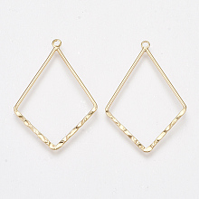 Honeyhandy Brass Pendants, Nickel Free, Real 18K Gold Plated, Rhombus, 37~37.5x25.5~26x1mm, Hole: 1.8mm