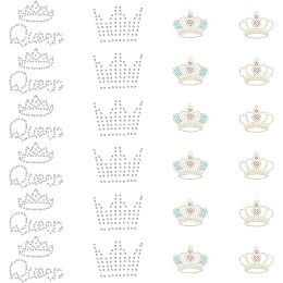 FINGERINSPIRE 24PCS 4 Style Crown Iron on Crystal Rhinestone Decals Glitter Hotfix Rhinestone Iron-on Transfers Crown Pattern Glitter Hotfix Sparkle Decals for DIY Cloth Dress Decor, 1~2.3 inch