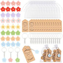 AHANDMAKER 32 Sets Flower Party Favors Flower Keychains Organza Bags and Thank You Kraft Tags, DIY Flower Keychain Making Kit for Birthday Wedding Party Return Gifts (8 Colors)