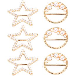 GORGECRAFT 6PCS Pearl Scarf Ring Waist Buckle Tie Silk Rings Clip T-Shirt Round Clothes Corner Knotted Button for Women Lady Decorative Accessories