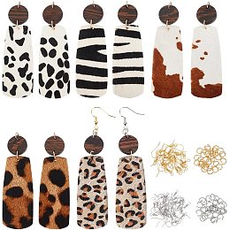 OLYCRAFT 10 Pcs Leather Leopard Earrings Strip Pattern Leopard Earring Pendant Leather Dangle Earrings with Brass Earring Hooks and Stainless Steel Jump Rings for Earring Necklace Jewelry Making