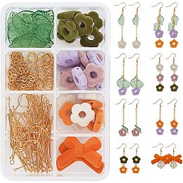 SUNNYCLUE 1 Box DIY 8 Pairs Flower Dangle Earrings Making Kit Cloth Flower Long Drop Earring Acrylic Leaf Bowknot Pendant Charms Jewelry Making Supplies for Earring Making DIY Craft,Instruction