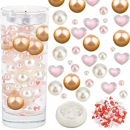 SUNNYCLUE 10000+Pcs Wedding Vase Filler Beads Pink Valentine's Day Vase Fillers Floating Imitation Pearl Bead Heart Beads Valentine Candles Red Heart Pieces Glitter Centerpiece Beads for Home Decor