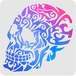 FINGERINSPIRE Large Skull Stencil (12x12 inch) Reusable Skull Paiting Tempalte Square Plastic DIY Rock Stencil Tempalte for Painting on Floor Wall Tile Fabric Furniture