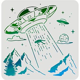 FINGERINSPIRE UFO Spaceships Drawing Painting Stencils Templates (11.8x11.8inch) Plastic Aliens Stencils Decoration Square Planets Stencils for Painting on Wood, Floor, Wall and Fabric