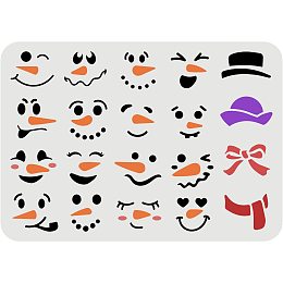 FINGERINSPIRE Snowman Face Stencil 11.7x8.3 inch Snowman Stencil Plastic Snowman Smile Face Hat Bow Scarf Pattern Stencils DIY Home Christmas Snowman Decor Stencil for Painting on Wood Floor Wall