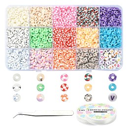 DIY Heishi Bracelet Making Kit, Including Polymer Clay Disc & Acrylic Letter Beads, Tweezers, Elastic Thread, Mixed Color, 2362Pcs/set