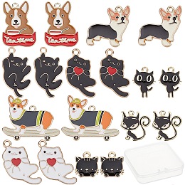 SUNNYCLUE Golden Plated Zinc Alloy Enamel Pendants, Cat & Dog Shapes, Mixed Color, 36pcs/box