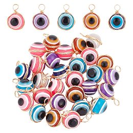 ARRICRAFT 30Pcs Resin Pendants, Evil Eye Charms, with Real 18K Gold Plated Eco-Friendly Copper Wire Wrapped, Mixed Color, 21x14.5x12mm, Hole: 4.5mm