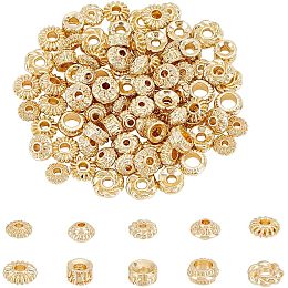 BENECREAT 100Pcs 10 Style Real 14K Gold Plated Beads, Flower Bicone Barrel Flat Round Shape Spacer Beads Metal Alloy Beads for DIY Jewelry Making and Other Craft Work