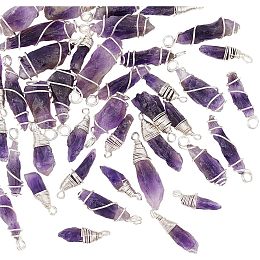DICOSMETIC 40Pcs 2 Styles Natural Amethyst Pendants Irregular Stone Pendants Amulet Chakra Gemstone Charms Rough Nuggets Stone Charms Copper Wire Wrapped Stone Charms for Jewelry Making