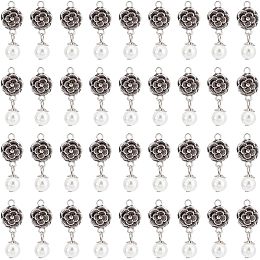 PandaHall Elite 36pcs Immitation Pearl Pendants, Tibetan Style Flower Dangle Pendants Alloy Rose Charms with Pearl Beads Round Drop Beads for Dangle Earrings Necklace Keychain Jewelry Making