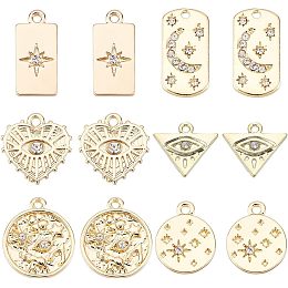 SUNNYCLUE 1 Box 24Pcs 6 Style 18K Gold Plated Charms Evil Eye Charm Micro Pave Stars Rhinestone Moon Heart Love Lucky Charm for Jewelry Making Charms DIY Necklace Earring Bracelet Women Adult Crafts