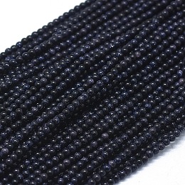 Honeyhandy Synthetic Blue Goldstone Beads Strands, Round, 2mm, Hole: 0.8mm, about 190pcs/strand, 15.35 inch(39cm)