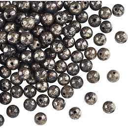 OLYCRAFT 100pcs Natural Pyrite Beads Round Gemstone Loose Beads Energy Stone for Necklaces Bracelets Jewelry Making DIY Crafts - 6mm