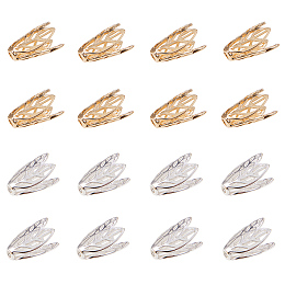 PandaHall Elite About 20 Pcs Brass Hollow Leaf Flower Bead Caps 16x9x9mm for Jewelry Making 2 Colors