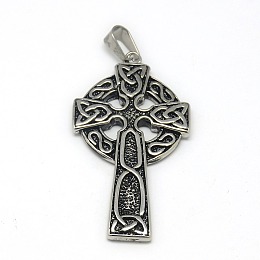 Honeyhandy Fashionable Retro 304 Stainless Steel Cross with Ring Pendants, Antique Silver, 60x31x4mm, Hole: 6.5x11mm