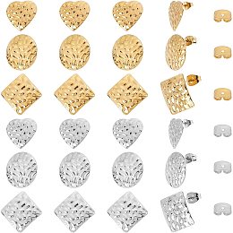 SUNNYCLUE 1 Box 12 Pairs 3 Styles Stainless Steel Stud Earring Geometric Flat Round Heart Square Earring Findings with Hole for Women Adults DIY Earring Dangles Jewellery Making