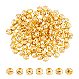 Unicraftale 100Pcs 304 Stainless Steel Beads, Textured, Round, Golden, 4x3.5mm, Hole: 1.5mm