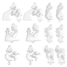 UNICRAFTALE 12pcs 6 Styles Mother's Day Connector Charms 23~23.5mm Stainless Steel Pregnant Woman with Daughter Charms Love Mom Charm for Jewelry Making