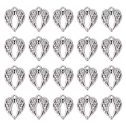 SUNNYCLUE 60Pcs Tibetan Style Alloy Pendants, Lead Free & Cadmium Free, Wing, Antique Silver, 21.5x17x2mm, Hole: 1.6mm
